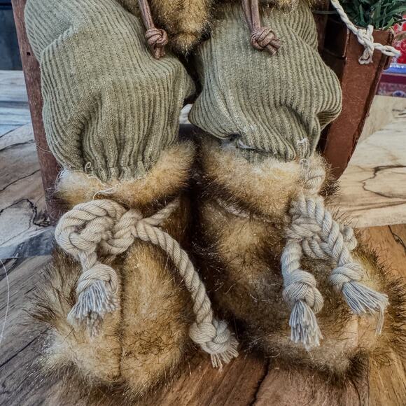 Woodland Mountain Man Santa in Wooden Twig Chair w/ Bird & Snow Shoes, 14"H - Picture 7 of 15